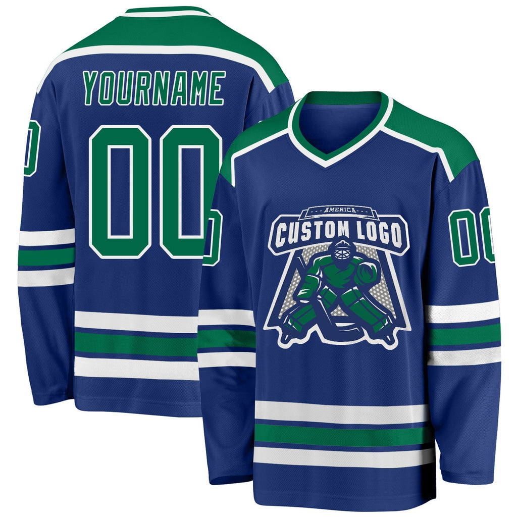 Custom Hockey Jersey - Royal Kelly Green-White product image 1