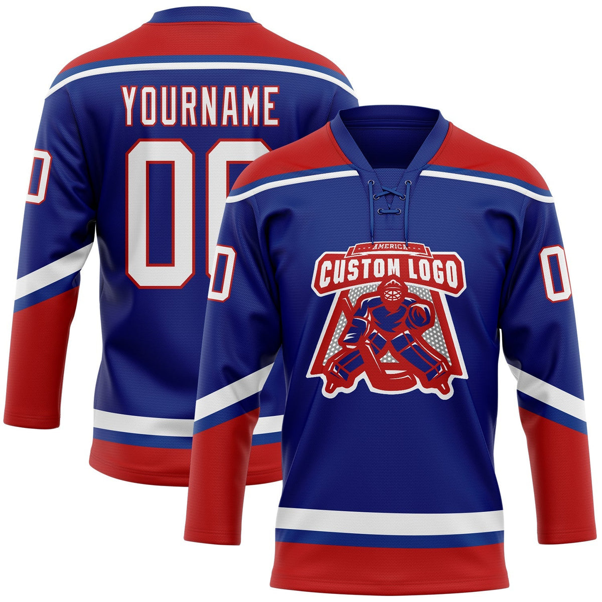 Custom Hockey Jersey - Royal White-Red Lace Neck product image 2