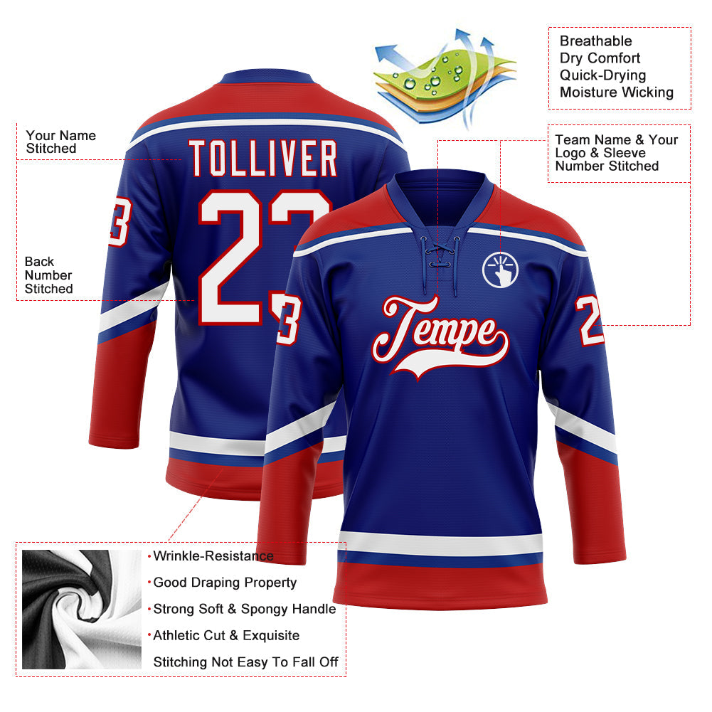 Custom Hockey Jersey - Royal White-Red Lace Neck product image 3