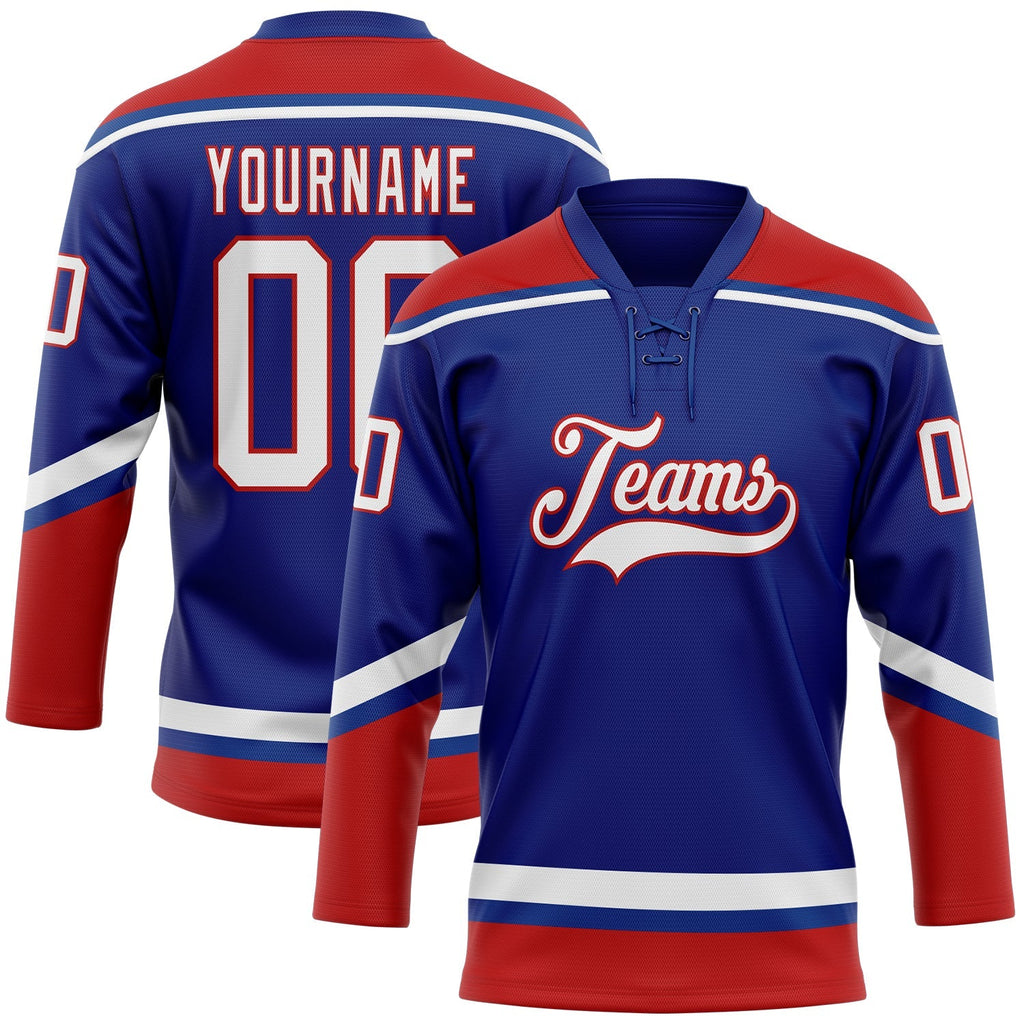 Custom Hockey Jersey - Royal White-Red Lace Neck product image 1