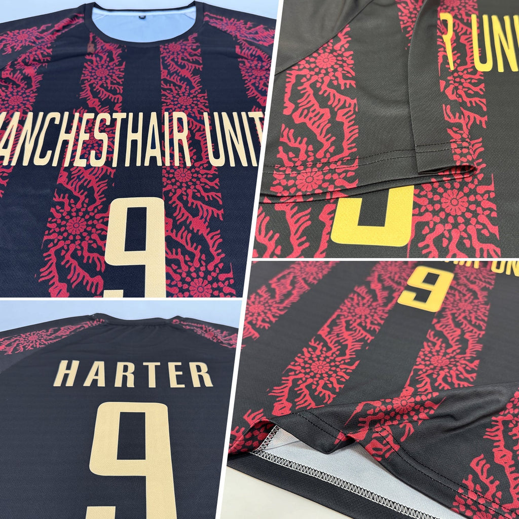 Custom Soccer Jersey - Black Vegas Gold-Red Sublimation product image 5