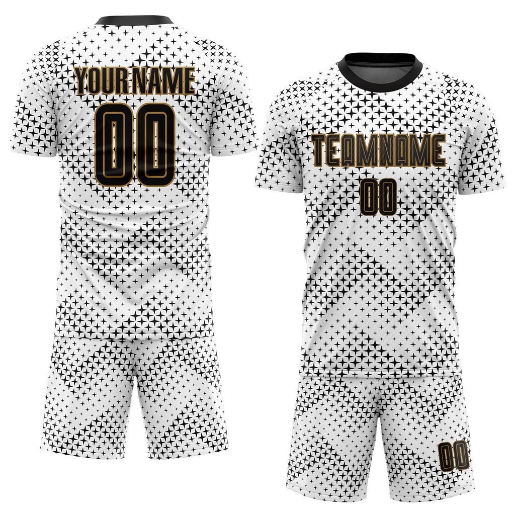 Custom Soccer Jersey - White Black-Old Gold Sublimation product image 2