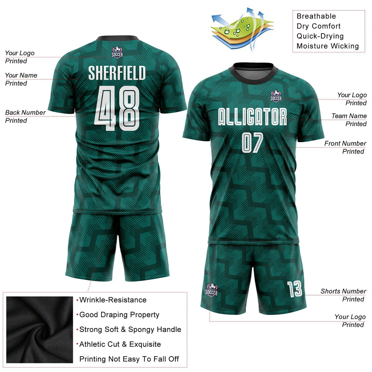 Custom Soccer Jersey - Green White-Black Sublimation Uniform product image 5
