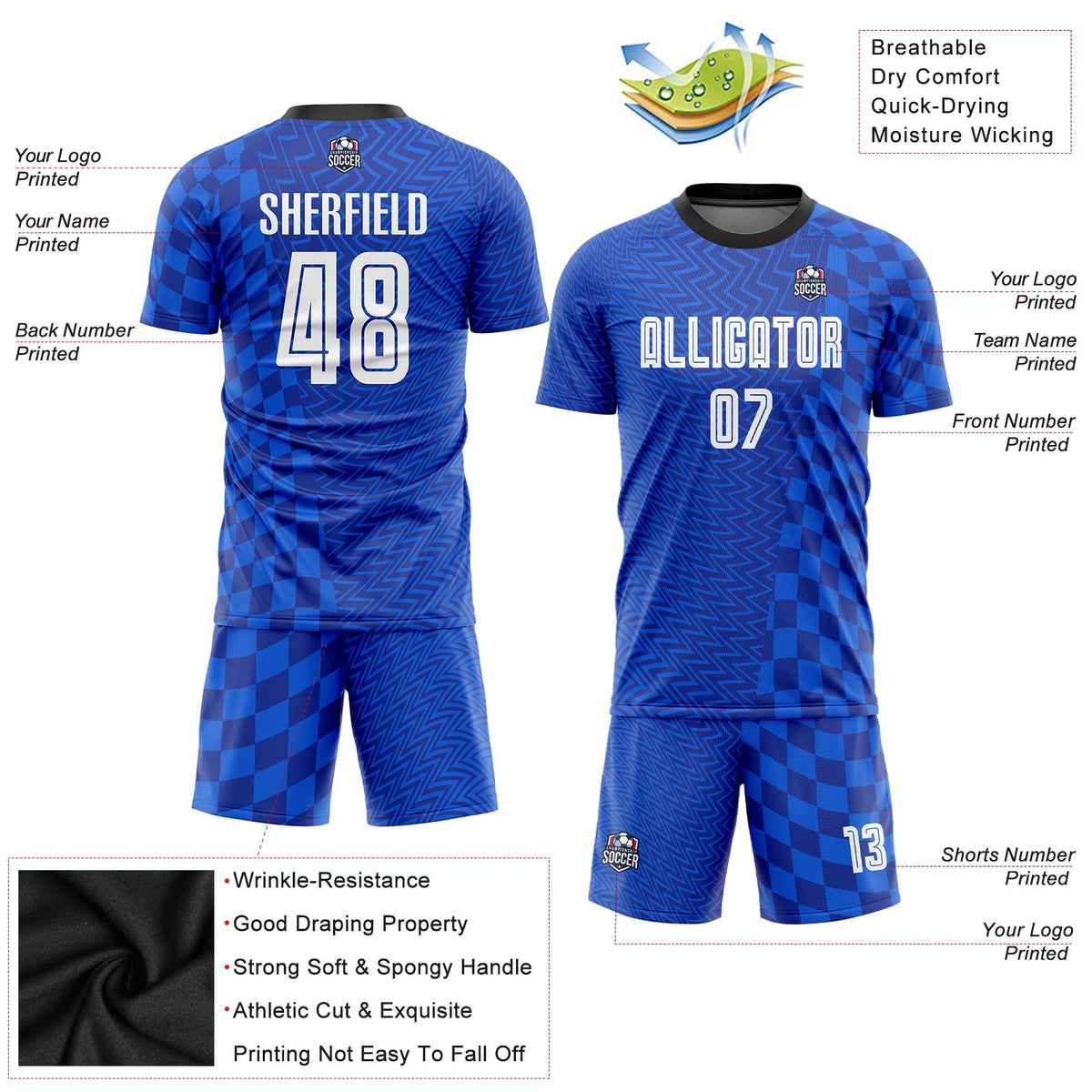 Custom Soccer Jersey - Royal White-Black Sublimation Uniform product image 5