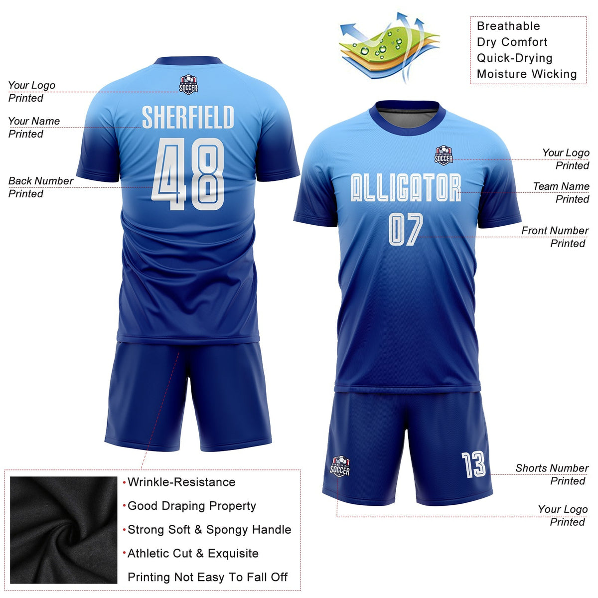 Custom Soccer Jersey - Light Blue White-Royal Sublimation product image 3