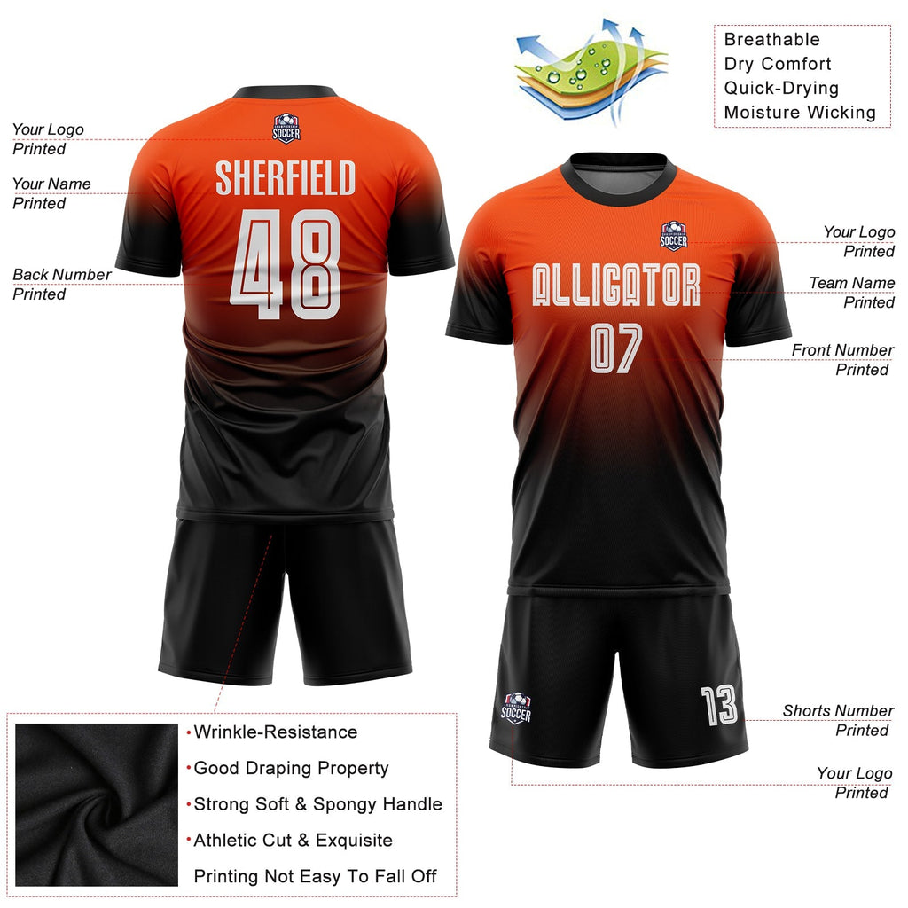 Custom Soccer Jersey - Orange White-Black Sublimation Fade product image 6