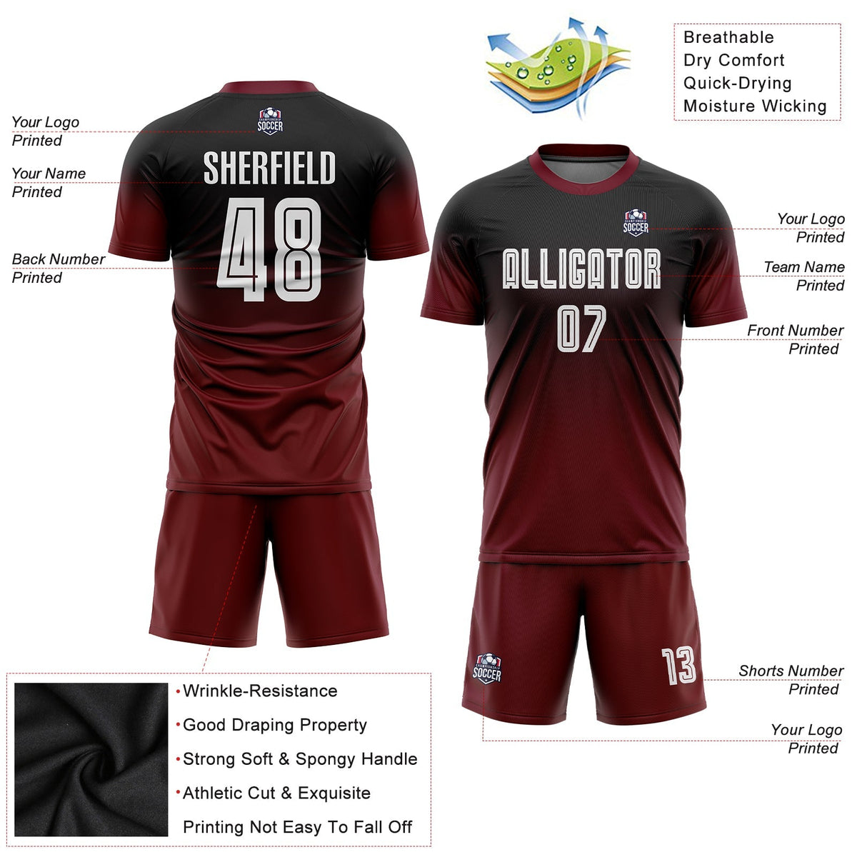 Custom Soccer Jersey - Black White-Crimson Sublimation Fade product image 6