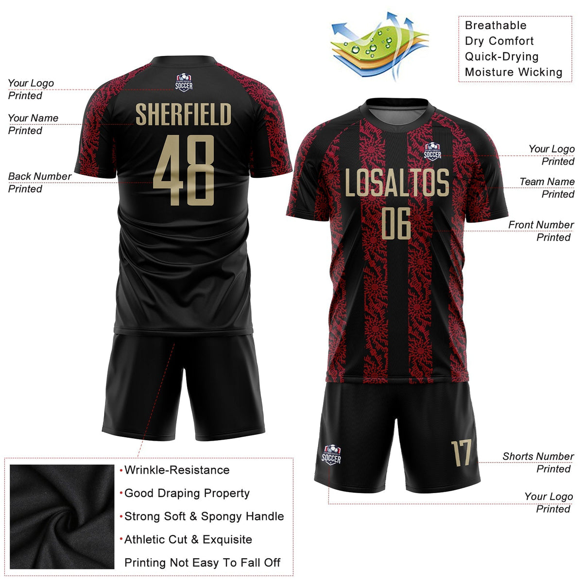Custom Soccer Jersey - Black Vegas Gold-Red Sublimation product image 6
