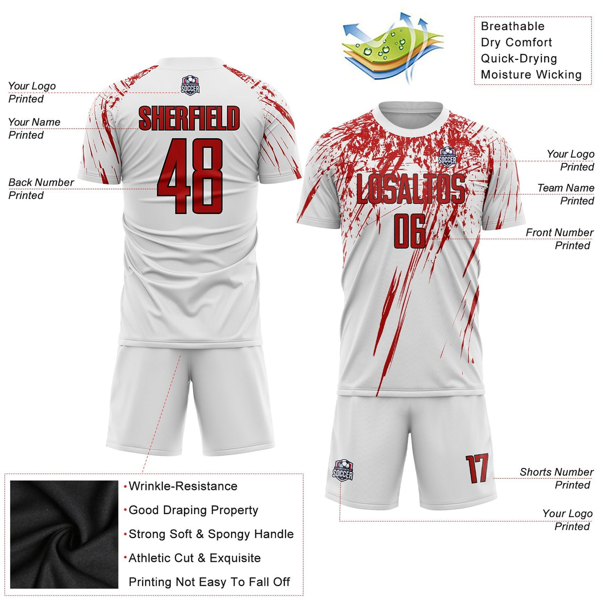 Custom Soccer Jersey - White Red-Black Sublimation Uniform product image 5