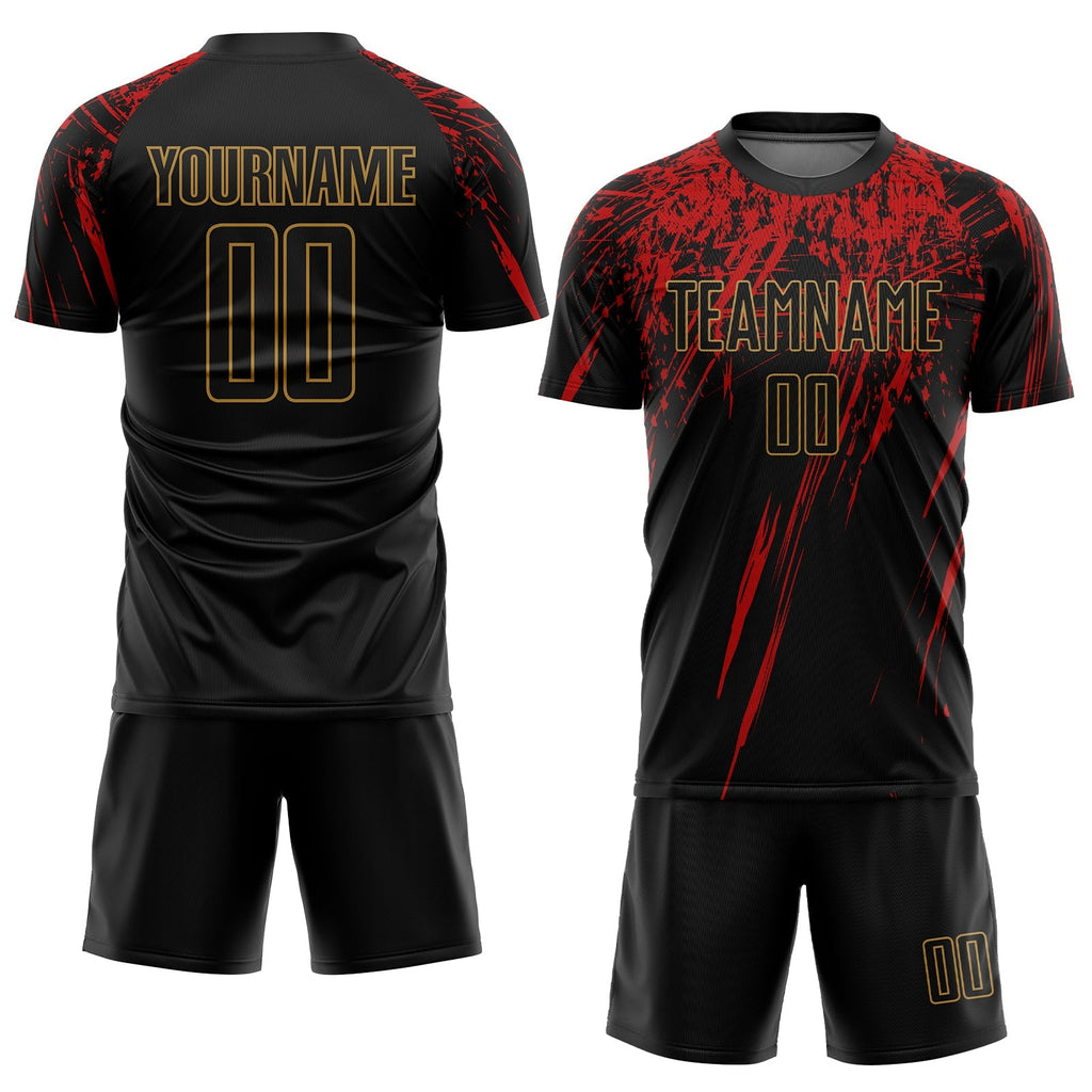 Custom Soccer Jersey - Black Old Gold-Red Sublimation product image 2