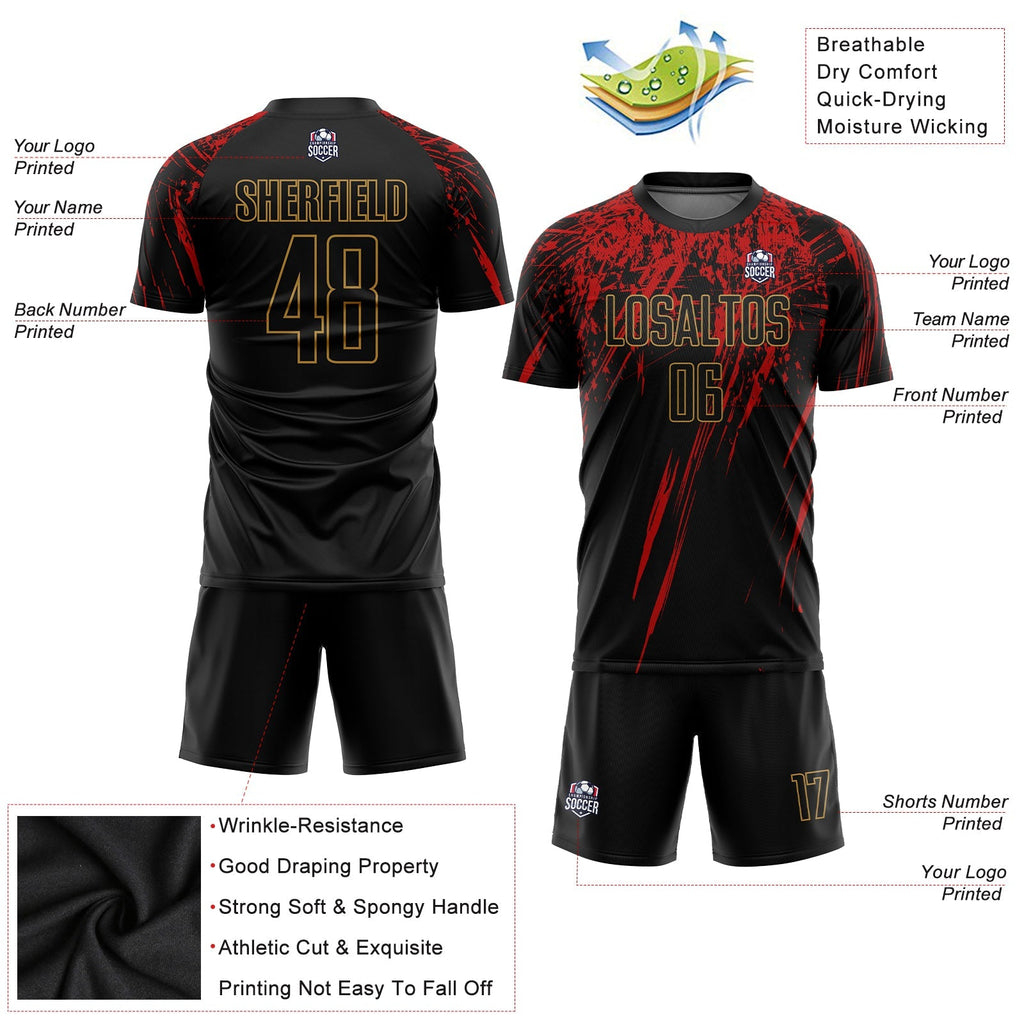 Custom Soccer Jersey - Black Old Gold-Red Sublimation product image 5