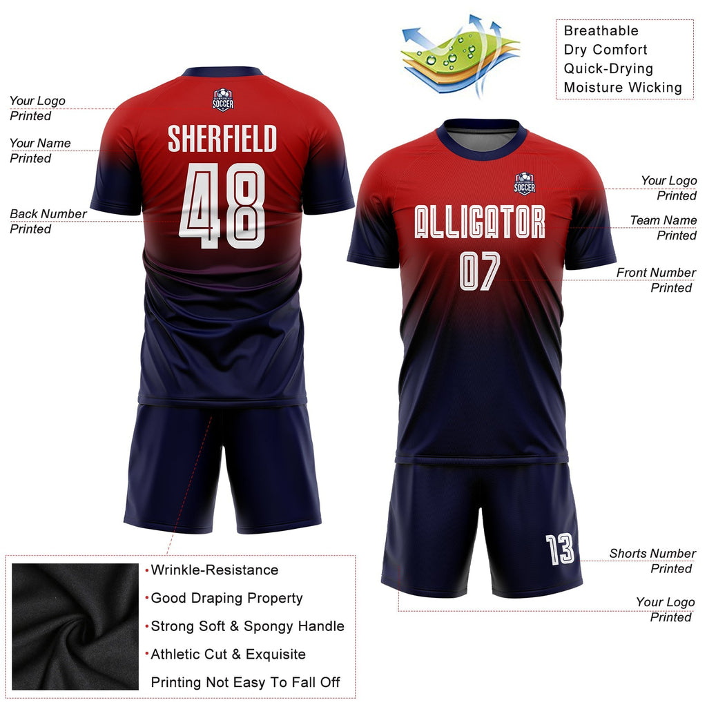 Custom Soccer Jersey - Red White-Navy Sublimation Fade product image 3