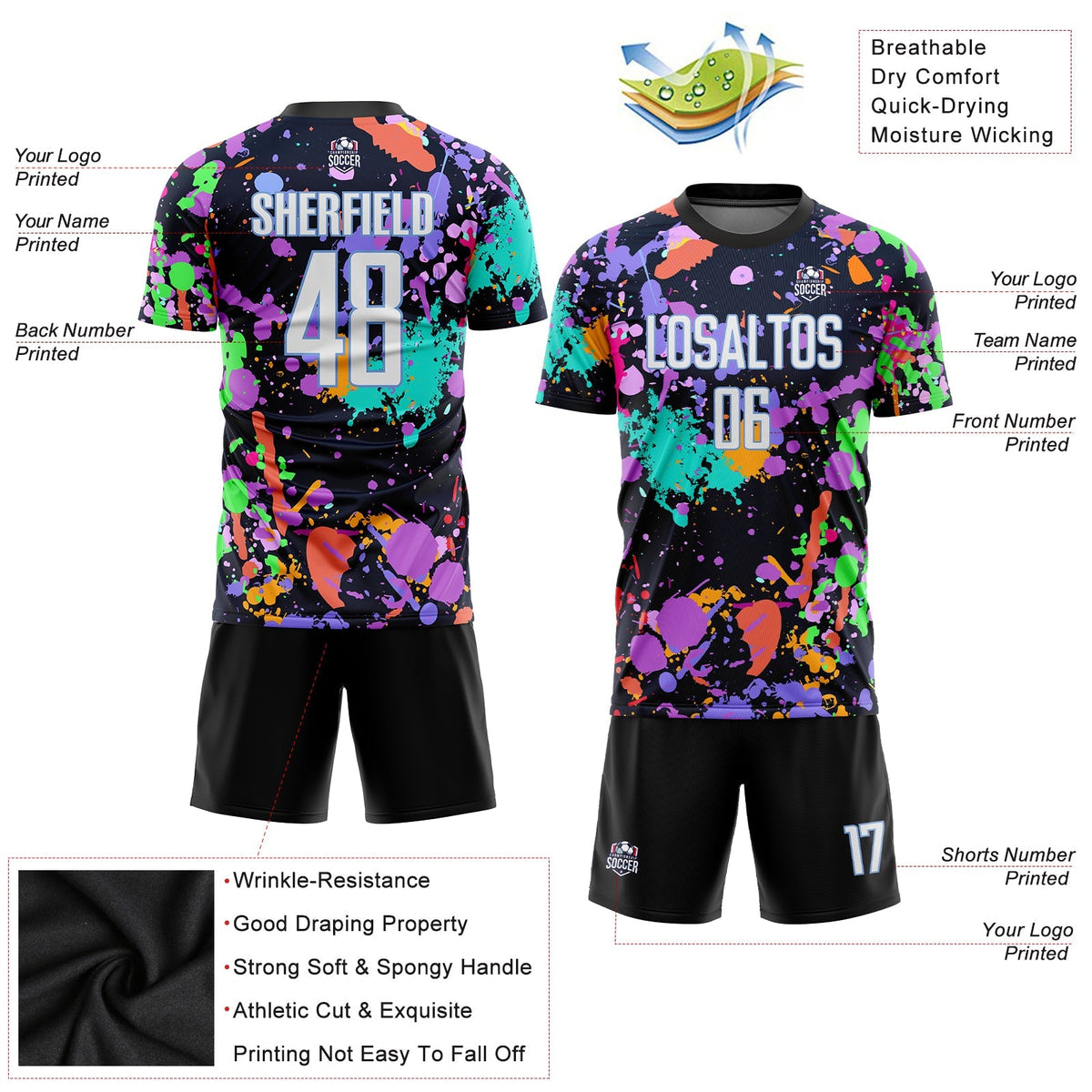 Custom Soccer Jersey - Graffiti Pattern White-Light Blue product image 5