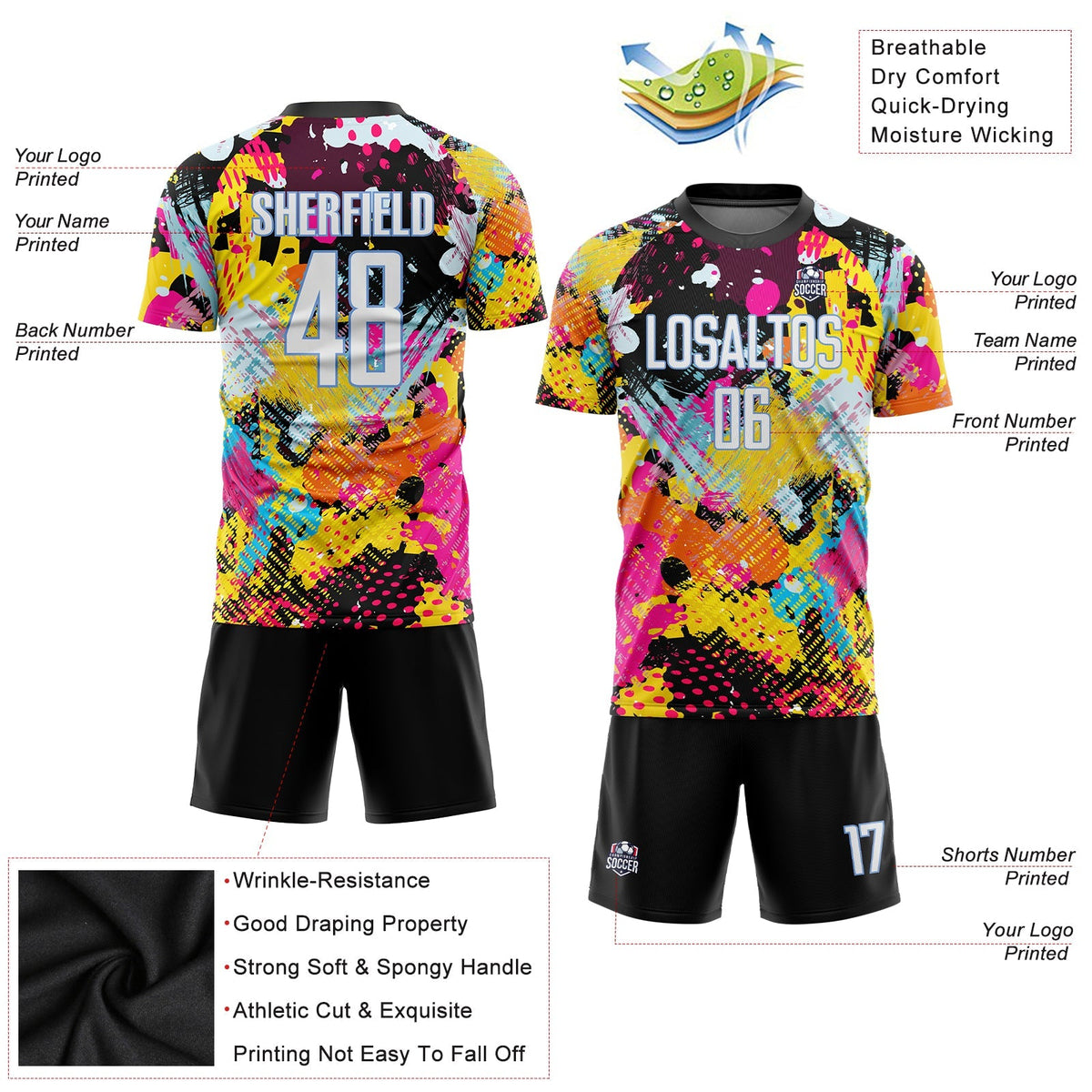 Custom Soccer Jersey - Graffiti Pattern White-Light Blue product image 6