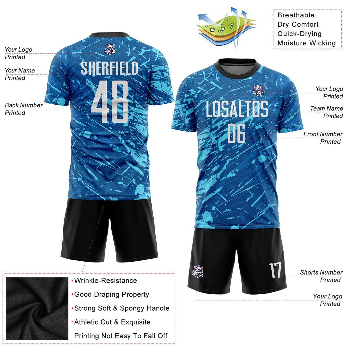 Custom Soccer Jersey - Royal White-Light Blue Sublimation product image 3