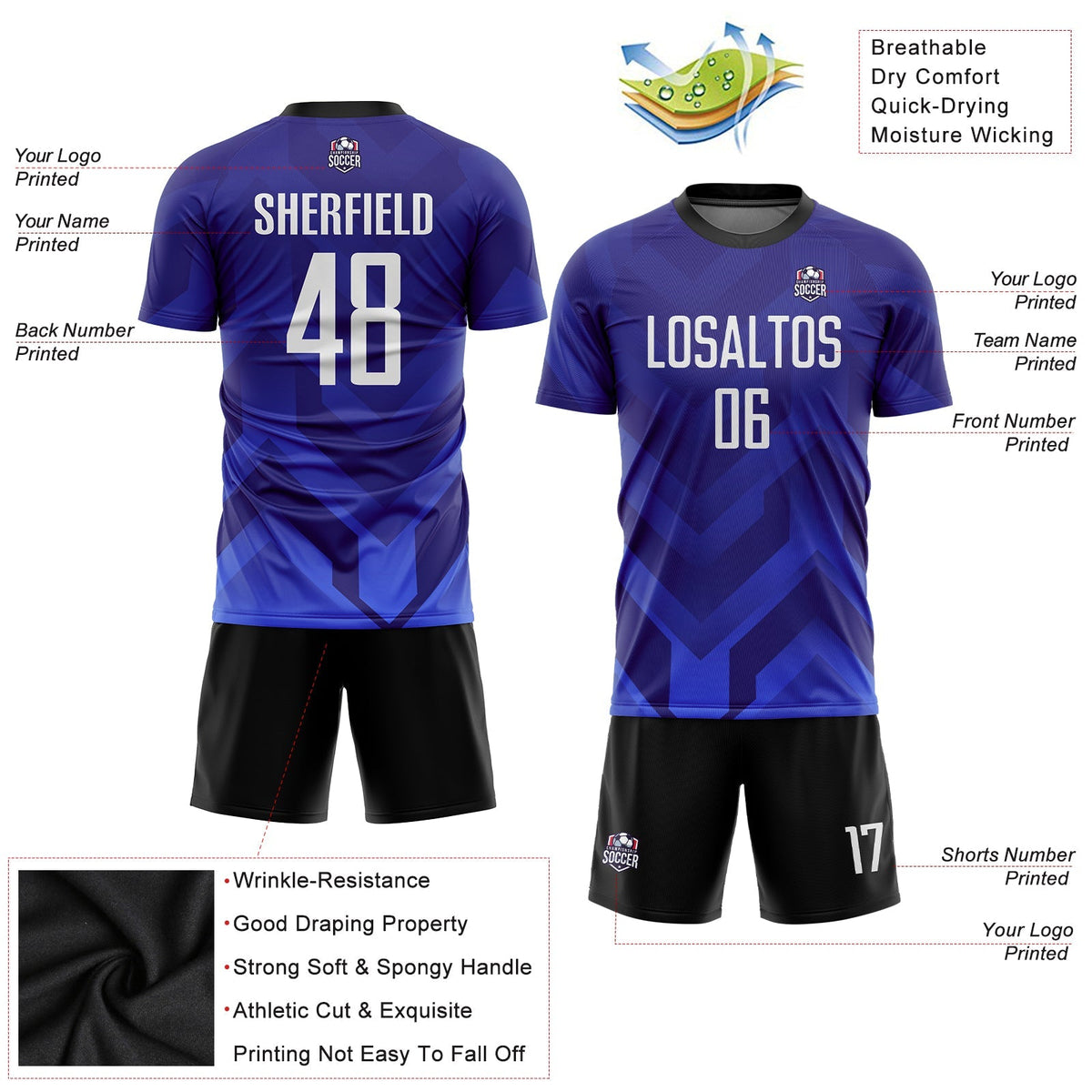 Custom Soccer Jersey - Dark Purple White Royal-Navy product image 5