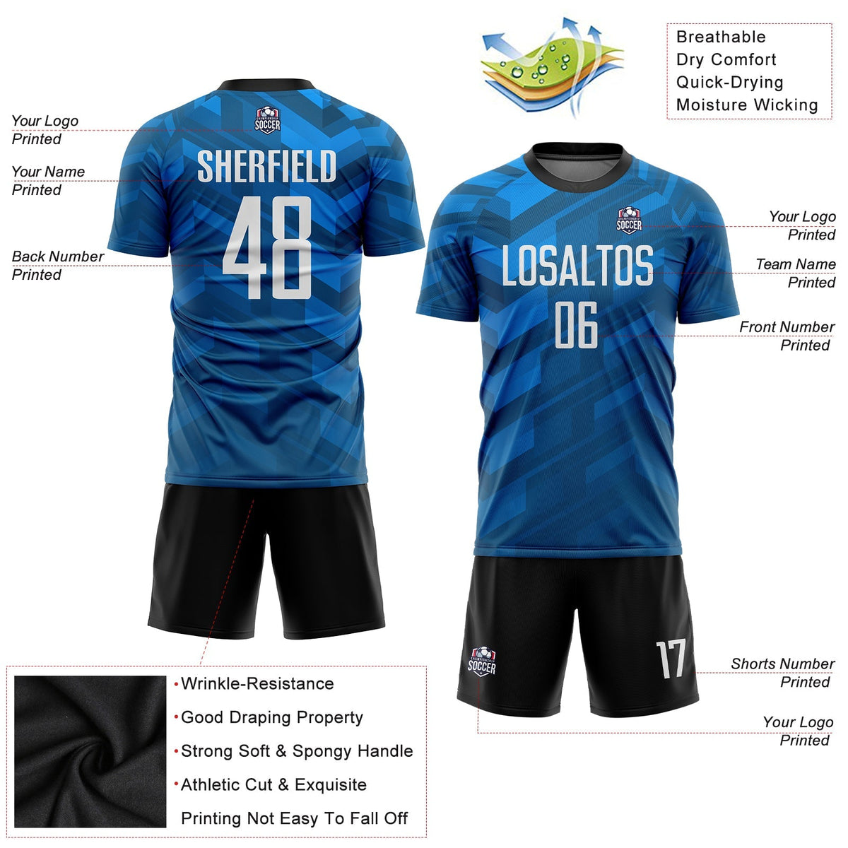 Custom Soccer Jersey - Light Blue White-Black Sublimation product image 3