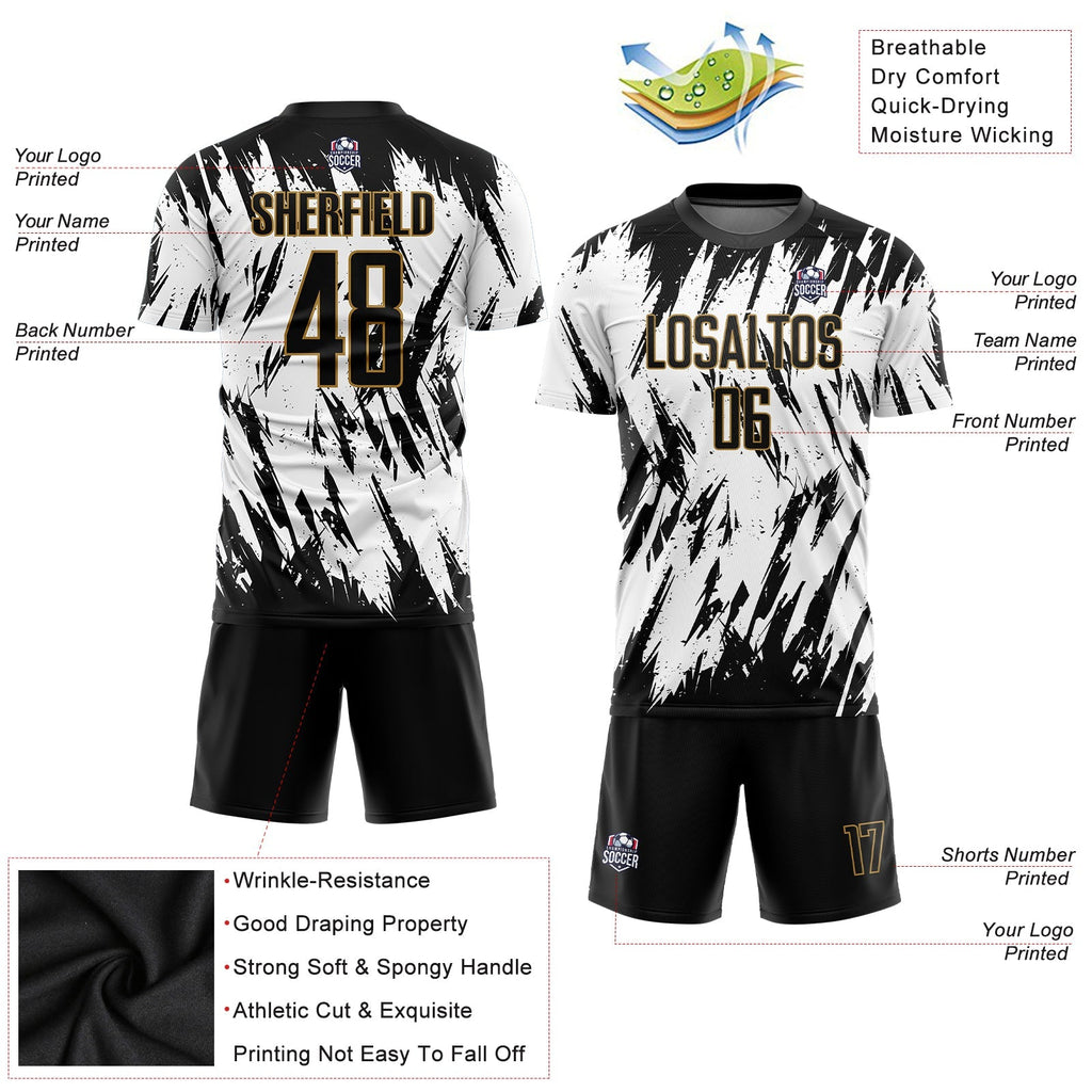 Custom Soccer Jersey - White Black-Old Gold Sublimation product image 5