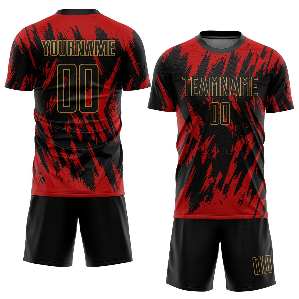 Custom Soccer Jersey - Red Black-Old Gold Sublimation product image 2