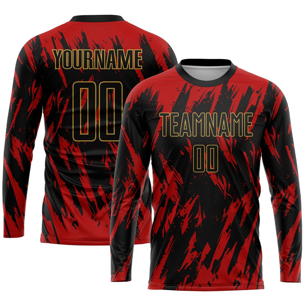Custom Soccer Jersey - Red Black-Old Gold Sublimation product image 3