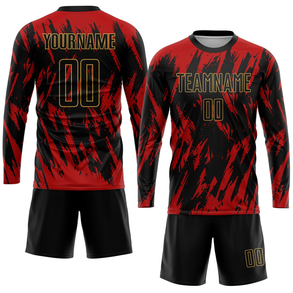 Custom Soccer Jersey - Red Black-Old Gold Sublimation product image 4