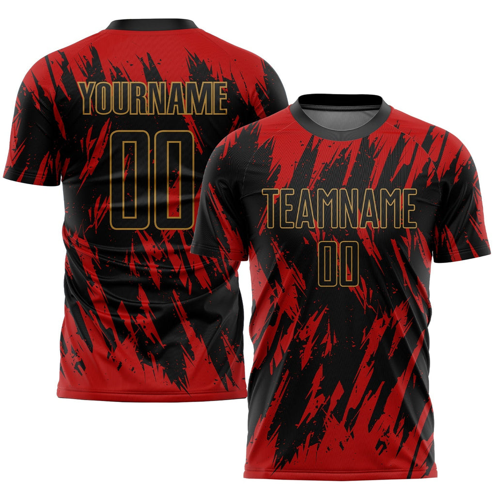 Custom Soccer Jersey - Red Black-Old Gold Sublimation product image 1