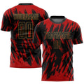 Custom Soccer Jersey - Red Black-Old Gold Sublimation product image 1