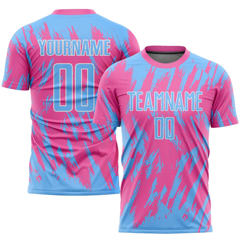 Custom Soccer Jersey - Pink Light Blue-White Sublimation product image 1