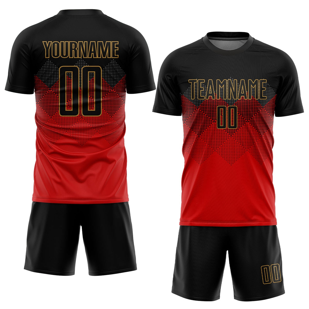 Custom Soccer Jersey - Red Black-Old Gold Sublimation product image 2