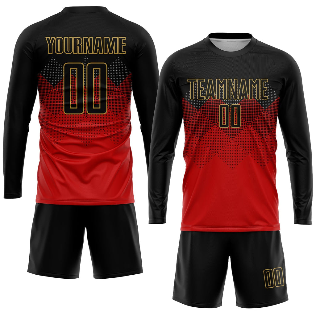 Custom Soccer Jersey - Red Black-Old Gold Sublimation product image 4