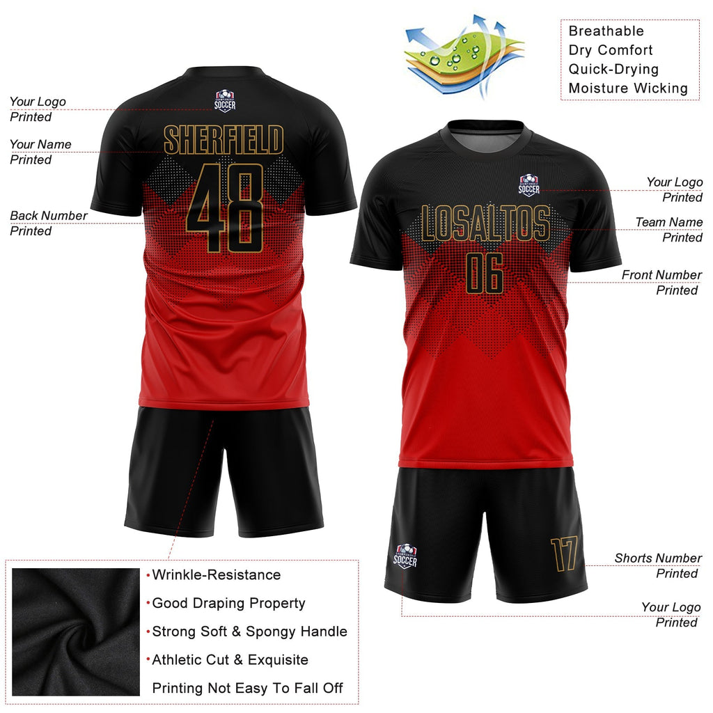 Custom Soccer Jersey - Red Black-Old Gold Sublimation product image 5