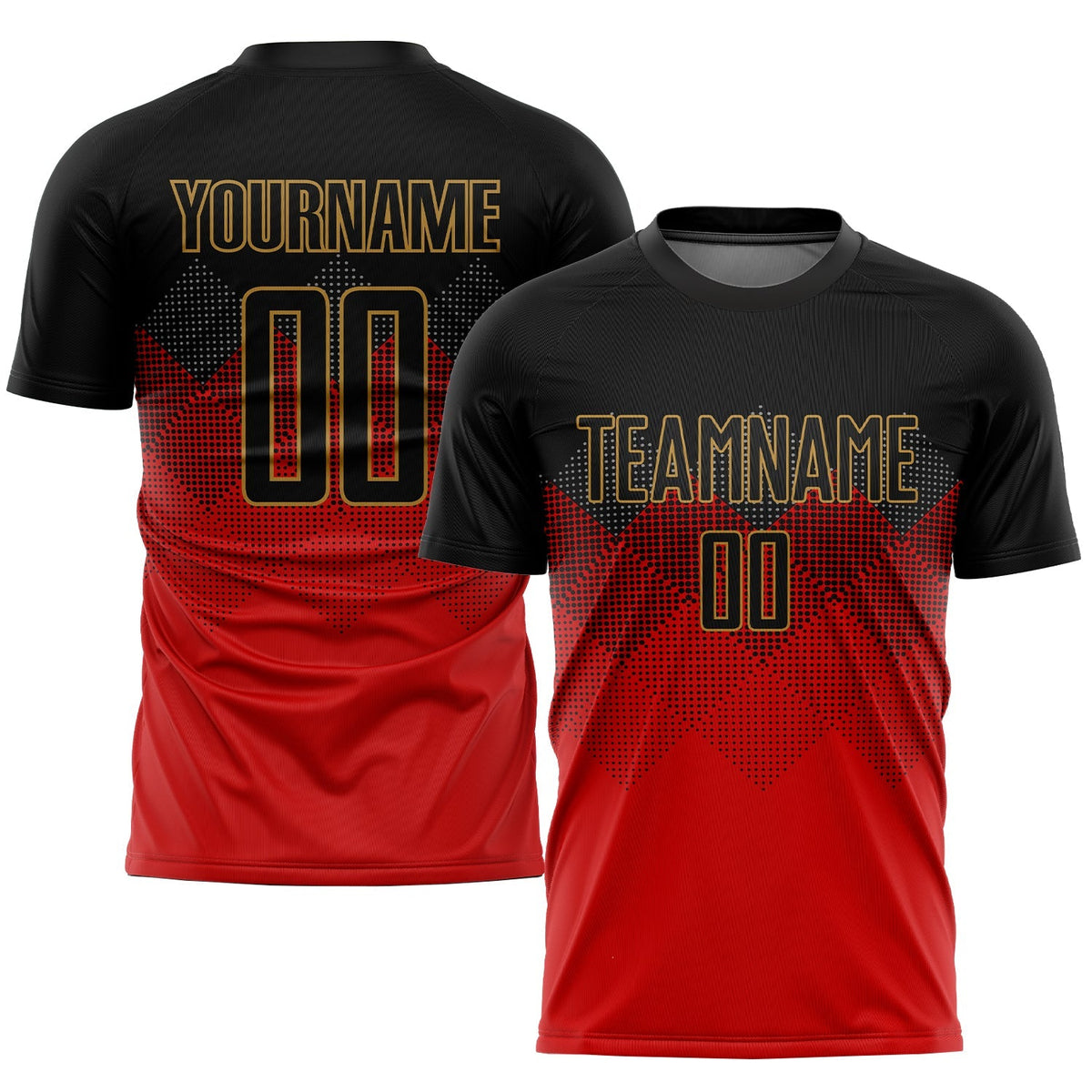 Custom Soccer Jersey - Red Black-Old Gold Sublimation product image 1