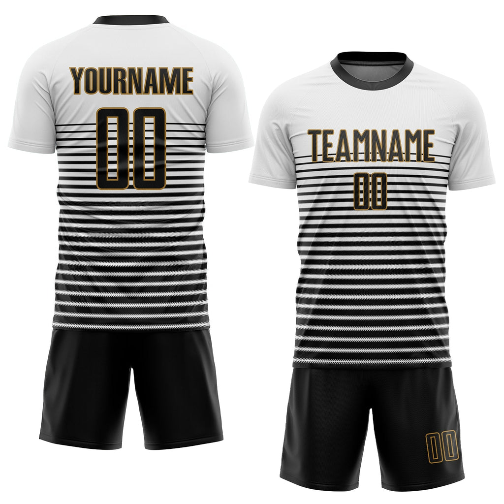 Custom Soccer Jersey - White Black-Old Gold Sublimation product image 2