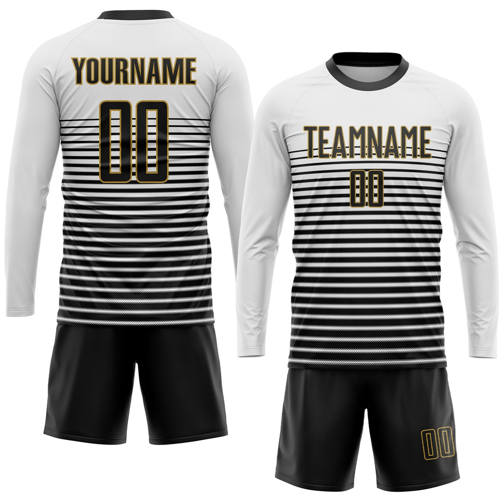 Custom Soccer Jersey - White Black-Old Gold Sublimation product image 4