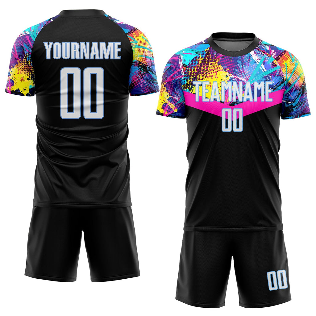 Custom Soccer Jersey - Black White-Light Blue Sublimation product image 2