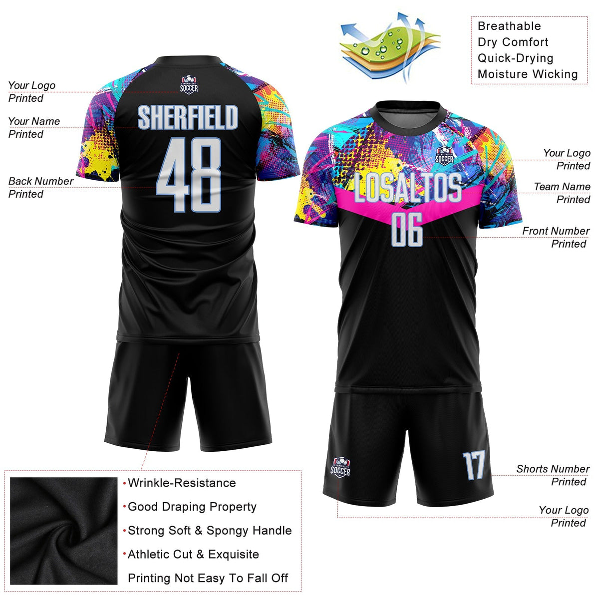 Custom Soccer Jersey - Black White-Light Blue Sublimation product image 5