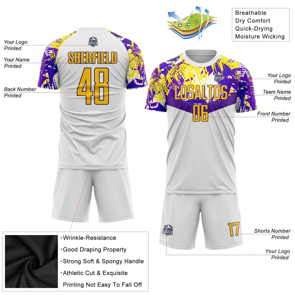 Custom Soccer Jersey - White Gold-Purple Sublimation Uniform product image 5