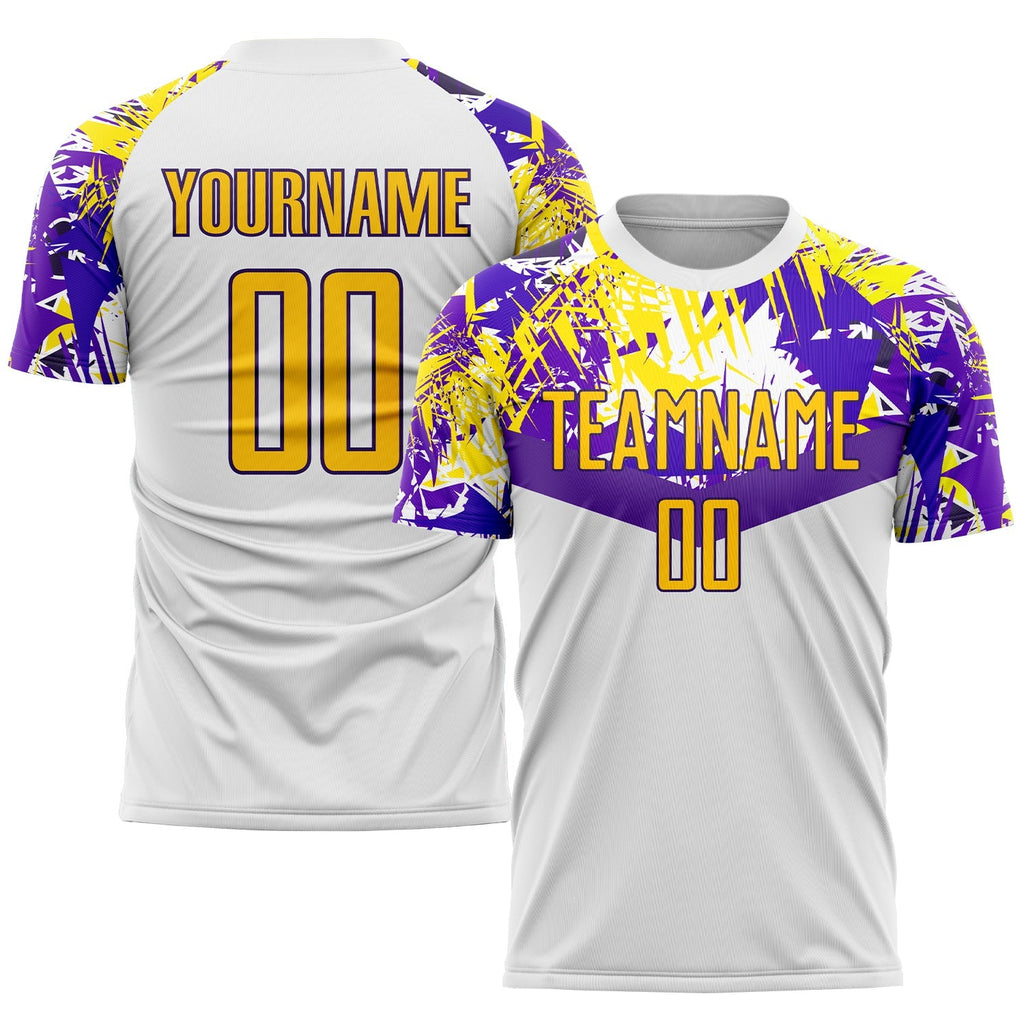 Custom Soccer Jersey - White Gold-Purple Sublimation Uniform product image 1
