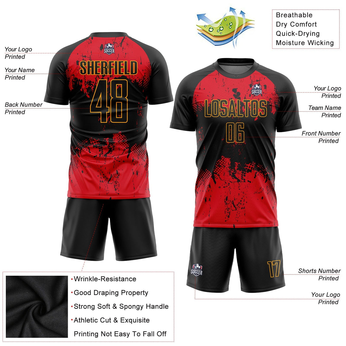 Custom Soccer Jersey - Black Red-Gold Sublimation Uniform product image 5