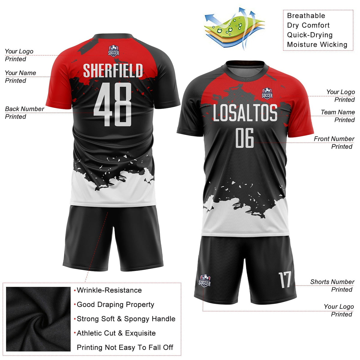 Custom Soccer Jersey - Black White-Red Sublimation Uniform product image 5