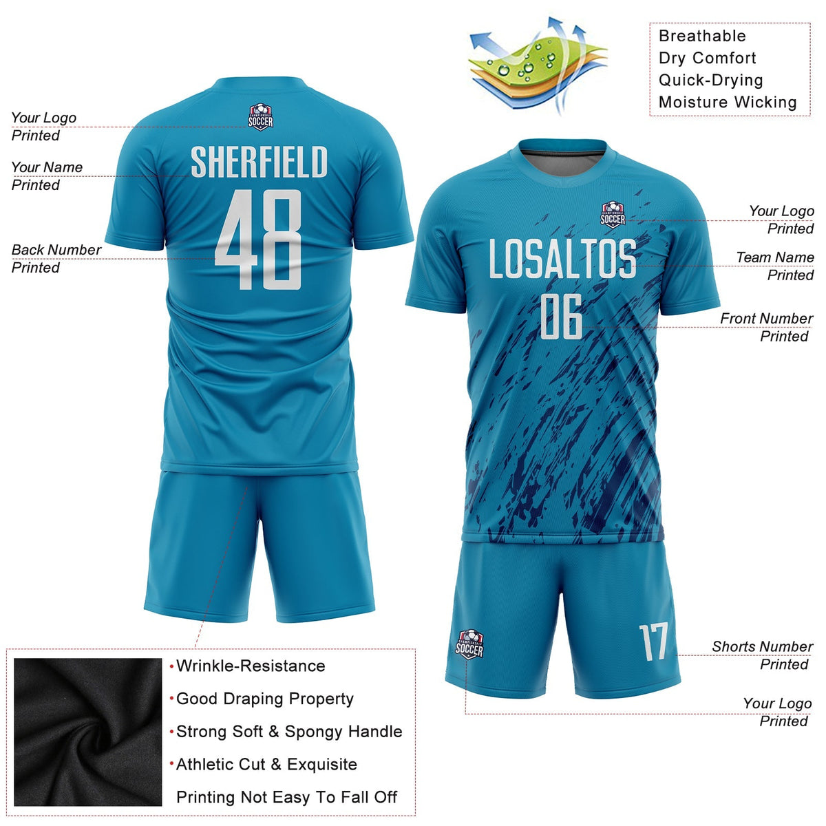Custom Soccer Jersey - Panther Blue White-Black Sublimation product image 5