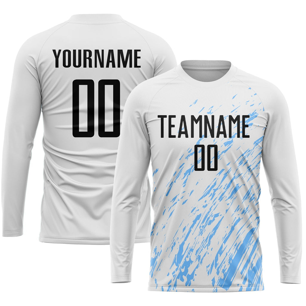 Custom Soccer Jersey - White Black-Light Blue Sublimation product image 3
