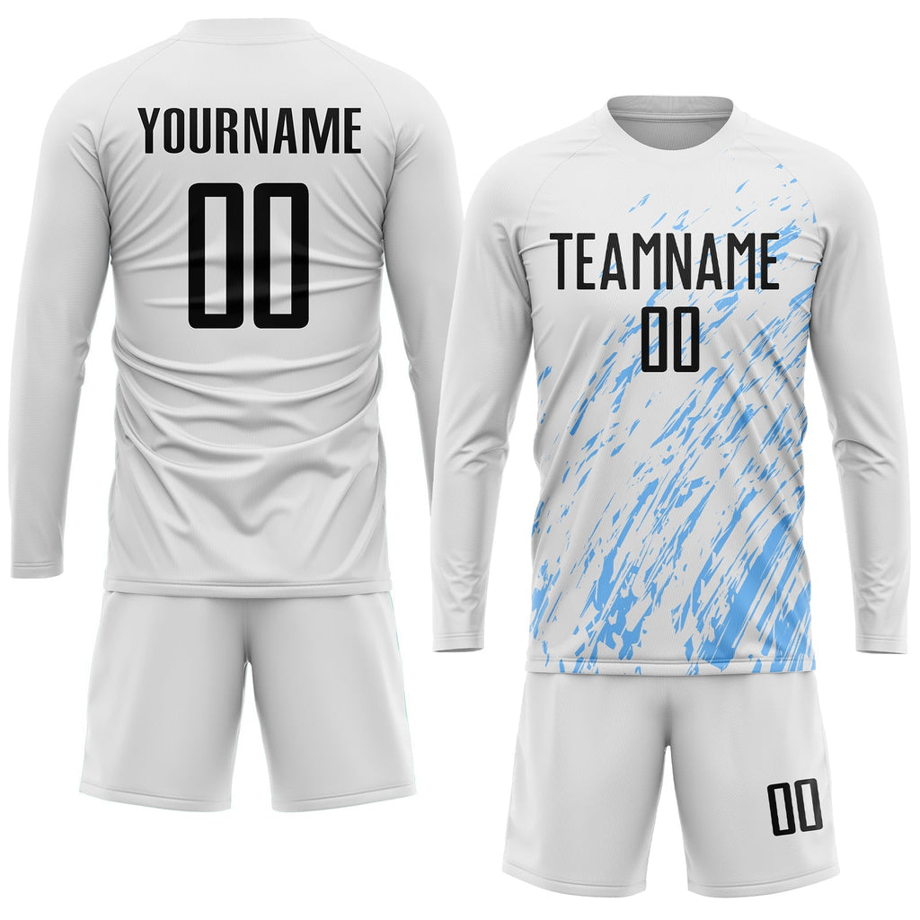 Custom Soccer Jersey - White Black-Light Blue Sublimation product image 4
