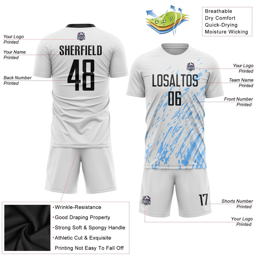 Custom Soccer Jersey - White Black-Light Blue Sublimation product image 5