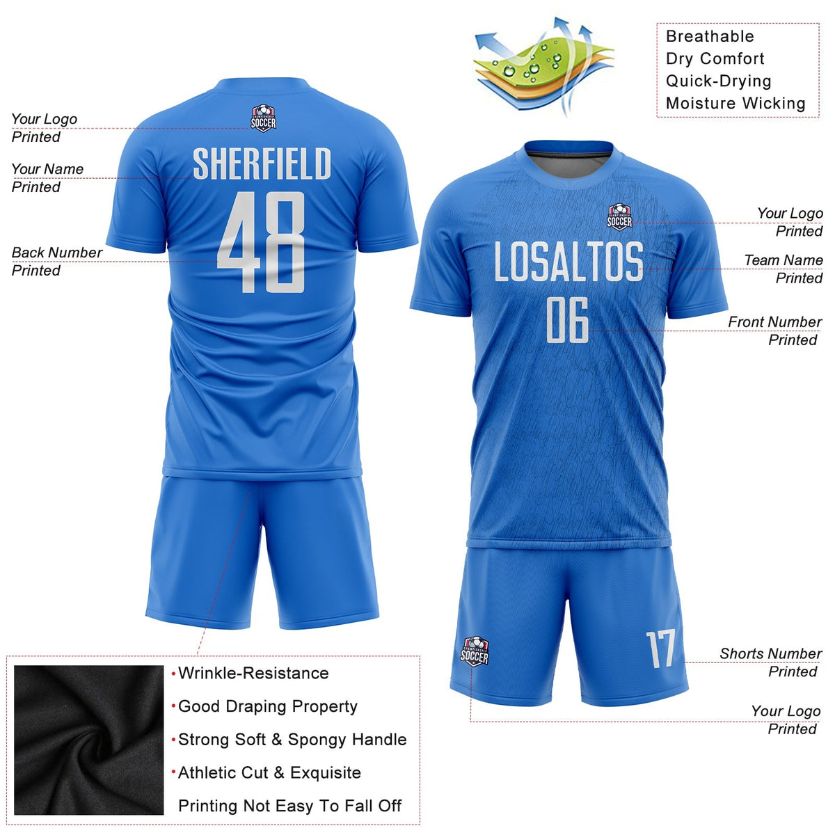 Custom Soccer Jersey - Light Blue White Sublimation Uniform product image 3