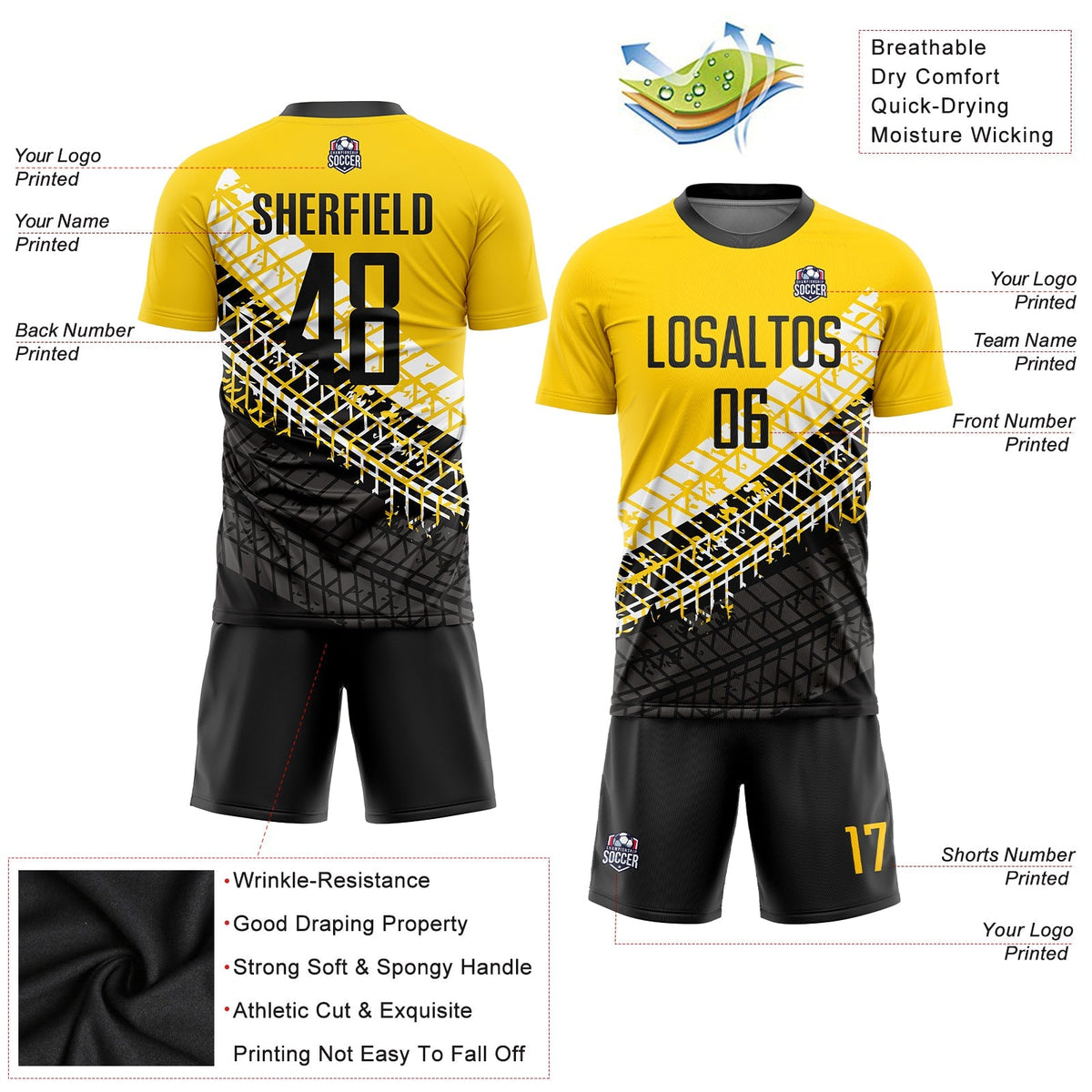 Custom Soccer Jersey - Gold Black-White Sublimation Uniform product image 3