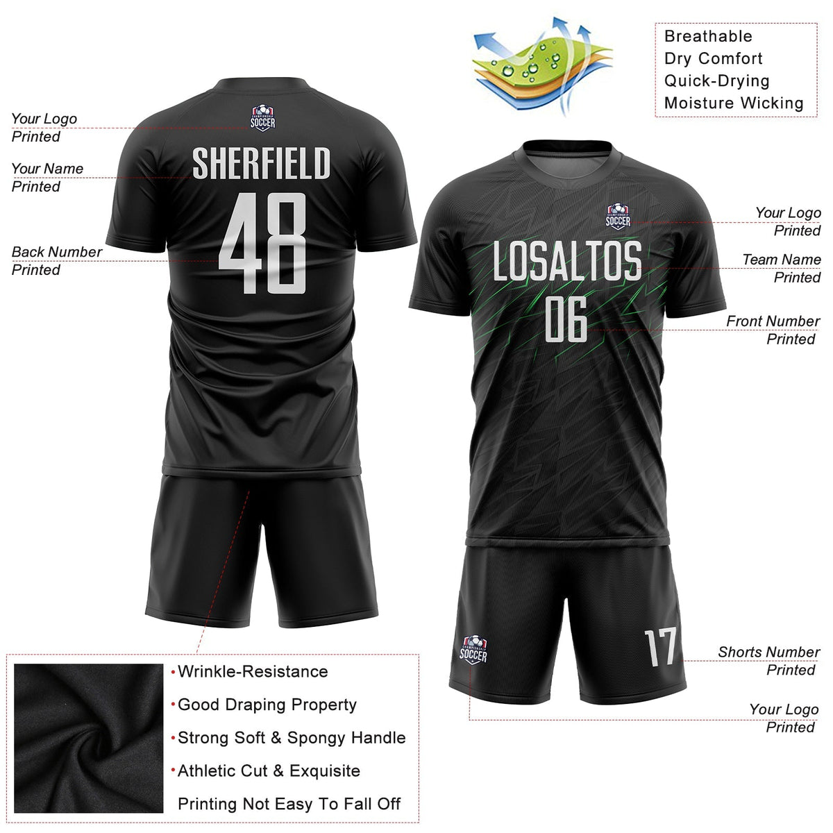 Custom Soccer Jersey - Black White-Neon Green Sublimation product image 5
