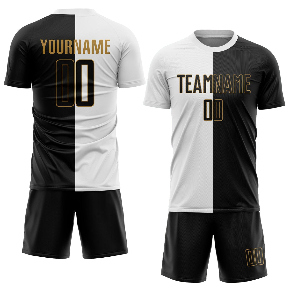 Custom Soccer Jersey - White Black-Old Gold Sublimation product image 2