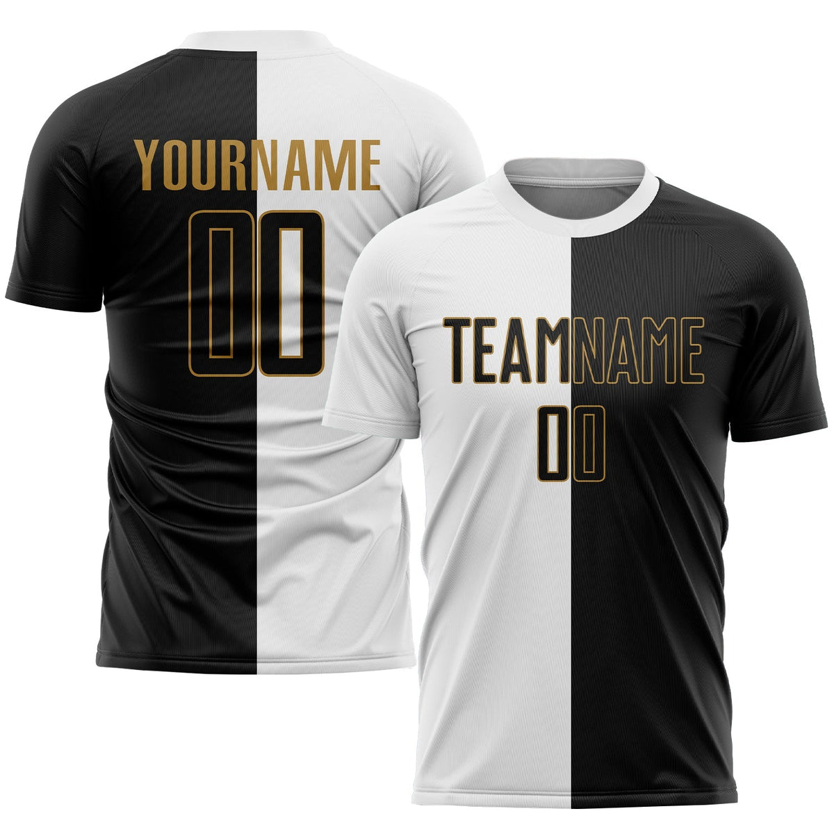 Custom Soccer Jersey - White Black-Old Gold Sublimation product image 1