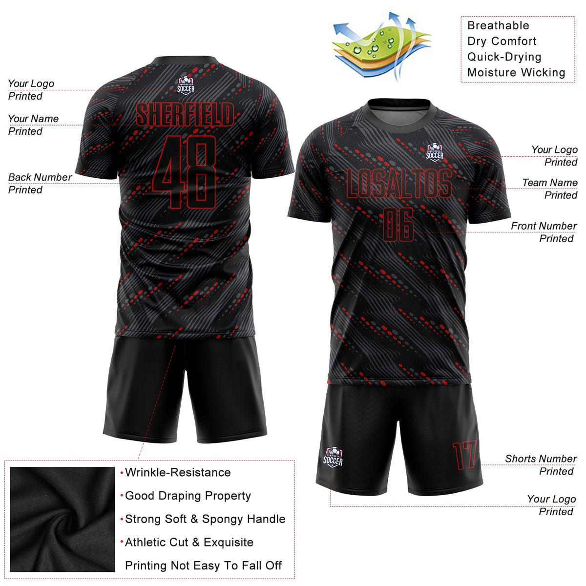 Custom Soccer Jersey - Black Red Sublimation Uniform product image 3